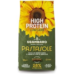 Sgambaro PASTASOLE Sgambaro - Fusilli Pasta Proteica con Semola di Grano Duro 100% italiano e Farina di Semi di Girasole - 500g - High Protein, Low Carb, Ricca di Fibre