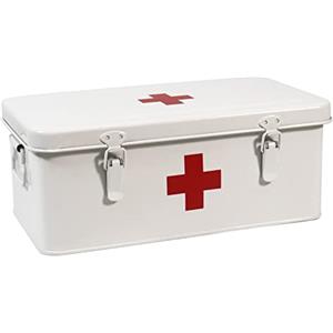 ZoeQide Porta Medicine,Contenitore Per Medicine,Organizer Medicinali In Metallo,Cassetta Pronto Soccorso con Blocco di Sicurezza,Grande Scatola Porta Medicine da Casa Adatto Per la Conservazione Bianco
