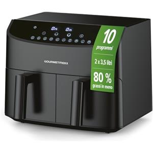 GOURMETmaxx Friggitrice a doppia camera 2x3,5L, nero | Airfryer + zone di cottura sincronizzate, funzione timer e display touch | Frittura a risparmio energetico | 10 Programmi | 2400 W