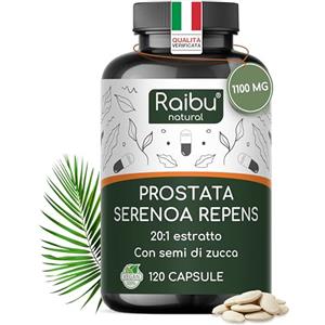 RAIBU Serenoa Repens - 1100 mg Integratore per la Prostata Uomo, Estratto 20:1 di Saw Palmetto (Serenoa Repens) con Semi di Zucca - 120 Capsule Vegane, Senza Additivi - Raibu