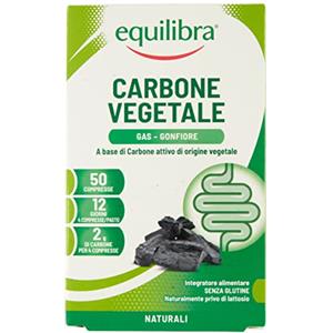 equilibra Integratori Alimentari, Carbone Vegetale, Integratore a Base di Carbone Vegetale, Contribuisce alla Riduzione dell'Eccessiva Flatulenza Postprandiale, 50 Compresse