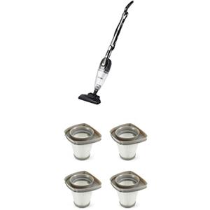 Amazon Basics Scopa Elettrica 2-in-1 con Filo + Set Filtri HEPA di Ricambio (4 Pezzi) - Aspirapolvere Leggero, Motore ECO, Filtri Lavabili