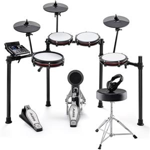 Alesis Nitro Max Batteria Elettronica con Pelli Mesh Silenziose, Rullante a Doppia Zona da 10, Bluetooth, 440+ Suoni Autentici, Drumeo, USB Midi, Pedale Grancassa, Sgabello e Cuffie