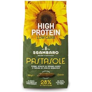 Sgambaro PASTASOLE Sgambaro - Penne Rigate Pasta Proteica con Semola di Grano Duro 100% italiano e Farina di Semi di Girasole - 500g - High Protein, Low Carb, Ricca di Fibre