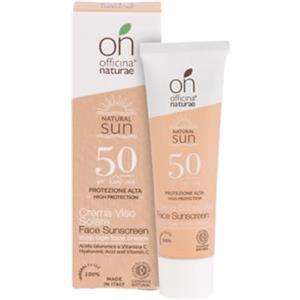 Officina Naturae | Crema Solare Viso SPF 50 con Acido Ialuronico, Vitamina C ed Estratto di Carota Bio, Azione Anti Age e Antiossidante, Senza Profumo, 30ml