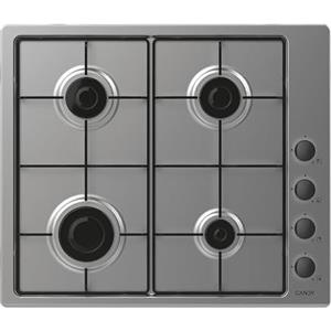 Candy CHW6LBX Piano Cottura a Gas, 4 Fuochi, da Incasso, Griglie in metallo, Valvola di Sicurezza, 59,5x51x8 cm, Acciaio Inox