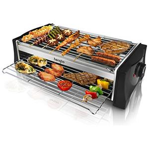 HengBO Griglia Elettrica Griglie Elettriche Bistecchiera, BBQ Senza Fumo, Elettrico Doppio Strato con Vassoio Raccogli Olio per Party Riunione di Famiglia in Balcone e Giardino - 2000W