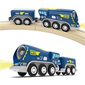 DxxD Trenino Elettrico per Bambini, Locomotiva ad Azione a Batteria con Suono e luce, Trenino Legno Giocattolo, Treno compatibile con Thomas, Brio, Auto Giocattolo Regali per Ragazze Ragazzi 3+ Anni