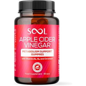 SOOL Caramelle Gommose all'aceto di Mele con Probiotici Lactospore, 60 pezzi | Supporto al Metabolismo | Con Vitamina B6 e B12 | Senza Zucchero | Caramelle Vegane | Integratore Alimentare