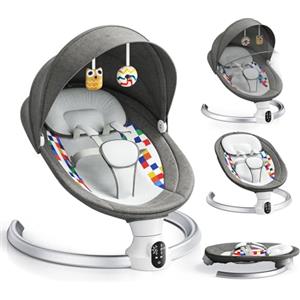 Ixdregan Operazione APP Sdraietta Neonati,Imbracatura a 5-Punti Migliorata Altalena Neonato Elettrica con 3 Timer,5 Velocità di Altalena,10 Musiche, Sdraietta Neonati Bluetooth Imbottita Morbida 0-9kg