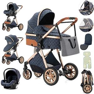 Zkiprm Passeggino 3 in 1, Trio Passeggino Neonati Con Seggiolino Auto e Cestino Per Dormire, Passeggino Leggero Che Si Ripiega Premendo un Pulsante, Passeggino Combinato Con Telaio Alto in Alluminio