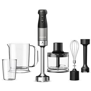 Kenwood Triblade XL Pro HBM80.322BK, Minipimer con Sistema Triblade, Velocità Variabile + Turbo, Asta in Acciaio Inox, Tritatutto da 500ml, Frusta, Emulsionatore, Bicchieri 700 e 250 ml, 1200W, Nero