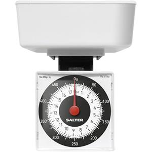 Salter 022 WHDR Bilancia da cucina meccanica dietetica, compatta, bilancia per alimenti senza batteria con quadrante grande, Capacità massima 500 g, Misure con incrementi di 5 g, Dimensioni 11 x 15 cm