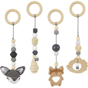 SKIKHN 4 Pezzi Giochi per Passeggino da Appendere, Palestra in Legno per Bambini, Palestrina Neonato Montessori Arco, Pendenti per Passeggino, per la Cameretta dei Bambini, Decorazione