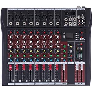 miihgnos Mixer audio Bluetooth 8 canali, mixer DJ Live Studio con consolle USB Sound Mixing Console Equalizzatore a tre canali per KTV, bande, bar e studi di registrazione per principianti e professionisti