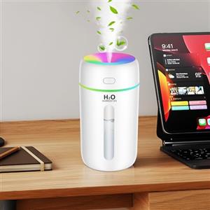 Kissleaf Mini umidificatore da 250 ml, per camera da letto/cameretta dei bambini/piante, luce a 7 colori, 6H, lunga durata, 28 dB, silenzioso, batteria di tipo C, umidificatore elettrico (bianco)