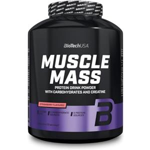 BioTechUSA Muscle Mass 4000 g - Proteine e Carboidrati in Polvere con Creatina e Glutammina, Senza Lattosio, Gusto Fragola