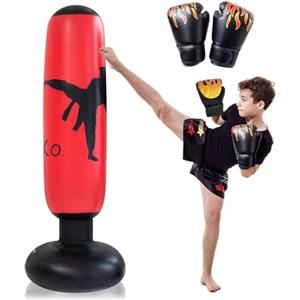 Naapesi Sacco da Boxe Gonfiabile, 160 cm, per Bambini, con Guantoni Da Boxe, Sacco da Boxe Portatile, per Bambini, Morbidezza e Comfort,Punchball Gonfiabile per Pratiche, Karate Taekwondo, Unisex (B)