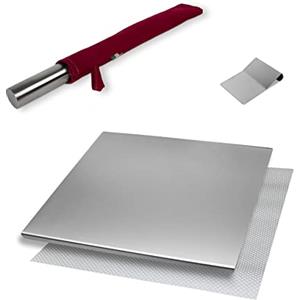 INOXLM lavorazioni inox INOXLM BOX 3 PEZZI Tagliere/Spianatoia+tarocco/spatola+Mattarello custodia in tessuto|Piano di lavoro in Acciaio Inox Varie Misure per Cucina Bar Ristorante|Piano Made in Italy (70x50, Custodia Rossa)