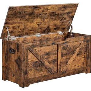 VASAGLE Cassapanca, Panca Portaoggetti, Pouf Organizzatore con 2 Cerniere di Sicurezza, Scarpiera, Stile Rustico, 40 x 100 x 46 cm, per Corridoio, Camera da Letto, Soggiorno, Marrone Vintage LSB060T01