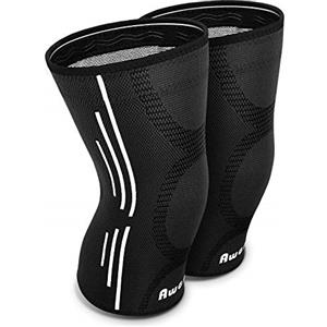 Awenia Supporto per ginocchio, maniche a compressione Premium, stabilizzatore della patella per ginocchio, per artrite alleviare il dolore articolare (XL(nero))