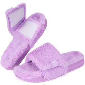 Hsyooes Pantofole Donna Peluche Ciabatte da Casa Regolabili Pantofole Invernali Comode Sandali Scarpe Diabetiche Slippers Viola Etichetta 250=39-40EU