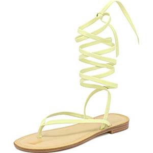 QUEEN HELENA Sandali Infradito alla Schiava Bassi con Lacci Casual Donna Y3008 (Y4008 Giallo, numeric_37)