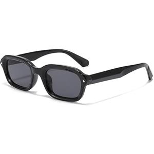YAMEIZE Occhiali da Sole Rettangolar Piccolo Donna - Uomo Retro Anni '90 Stretto Quadrati Occhiali da Sole UV400 Protezione Esterno (Grigio nero)