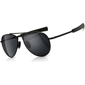 SUNGAIT Occhiali da Sole Pilota Uomo Polarizzati Stile Militare 100% Protezione UV400 (Montatura nera/lente grigia) SGT288-HH-IT