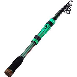 Sougayilang Canna da Pesca telescopica - 24 tonnellate in Fibra di Carbonio, Supporto per Mulinello con fresatura CNC- Green 1.8M