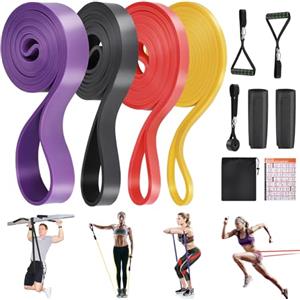 Fentar Set Fasce Elastiche per Allenamento - 4 Livelli di Resistenza, Elastici Fitness Lunghi per Uomo e Donna, Bande Forti con Borse a Rete