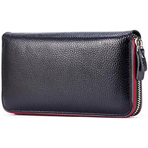 AprinCtempsD Portafoglio Lungo in Vera Pelle Pochette Grande Capacità Porta carte di credito Elegante con Cerniera per Donna (Nero)