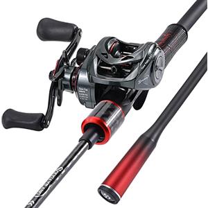 Sougayilang, Set combinato di canna da pesca e mulinello da lancio, con canna media, 1,8/2,1 metri, profilo basso, manico in superpolimero