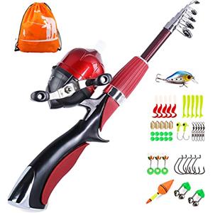 Sougayilang Canna da Pesca per Bambini con Canna Bobina telescopica Canna da Pesca Completa Kit Completo per Ragazzi, Ragazze e Adulti-Red