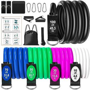 homdat Bande Elastiche Fitness Set, Elastici Palestra da 260lb/ 118kg, 5 Fascia Elastica Esercizi per l'Allenamento della Forza a Casa, Bande di Esercizio con Maniglia, Resistance Bands per Pilates Esercizio