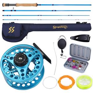 Sougayilang Canna da pesca a mosca e ruote Combo, 4 pezzi, leggera in grafite portatile e rotolo in alluminio lavorato a CNC, pacchetto completo con custodia per canna da pesca -B-7/8