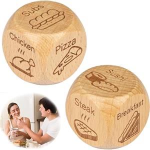 WERIGONI Set di 2 Dadi Cibo in Legno Gioco Appuntamento Notturno, Dadi Decisionali Creativi per Coppie, Regali per Uomini e Donne Compleanno San Valentino