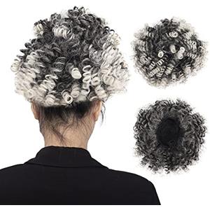 MEIRIYFA Afro Puff Coulisse Coda di Cavallo, Afro Kinky Curly Bun Extension Hairpieces per le donne nere sintetiche Updo Estensioni dei capelli (Ombre Silver)
