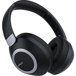 LORELEI B-C6 Cuffie senza fili Over-Ear, 50H Playtime, pieghevoli, leggere, Bluetooth, bassi profondi, microfono incorporato, paraorecchie in memory foam, per viaggi (Space Black)