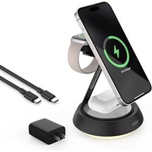 SODI Caricatore Wireless Magnetico, Stazione di Ricarica Wireless 15W 3 in 1, Compatibile con Serie Phone 15/14/13/12, Apple Watch, AirPods 2/3/Pro (con Alimentatore USB-C da 20W e Cavo) (Nero)