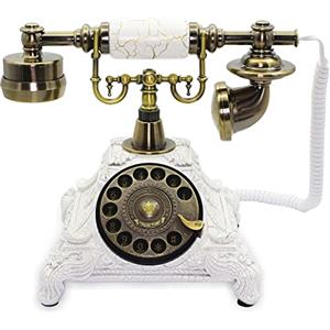 CERRXIAN Telefono rotante antico, bianco retrò piatto fisso decorazione casa ufficio (bianco-117CS)