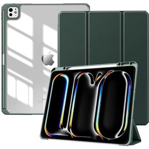 TiMOVO Custodia per iPad PRO 13 Pollici (M4) 2024 con Portapenne, Cover Protettiva per iPad PRO 13 Pollici con Supporto Pieghevole & Retro Trasparente, Auto Sveglia/Sonno, Verde Notte