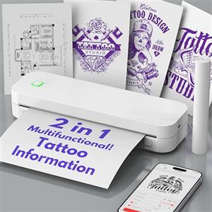 Ablemark Stampante Portatile A4, Senza Inchiostro Stampante Termica Bluetooth Compatibile con Android&IOS e Laptop, Stampante Bianco Nero Portatile per Viaggi, Lavoro, Casa, Stampante Termica Tattoo