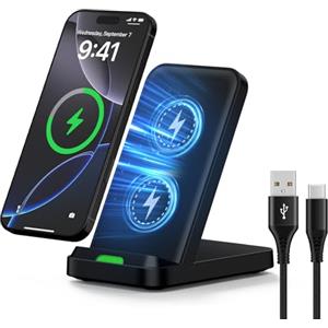 Ouorkee Caricatore Wireless, 15W Qi Caricabatterie Ricarica Rapida Wireless Phone Charger Holder Senza Fili Induttiva per iPhone 16 15 14 13 12 Pro Samsung S25/S25 Ultra/S24 ultra/S23/S22/S21/S20 Pixel 5