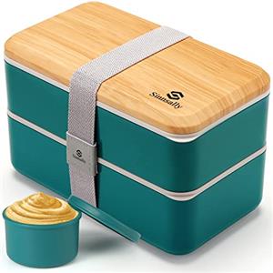 Sinnsally Porta Pranzo,1400ml Bento Lunch Box Prova di Perdite per Adulti,Contenitore per Pranzo a Prova di Perdite con Scomparti Posate senza BPA,Sicuri per Microonde e Lavastoviglie (Verde Nordico)