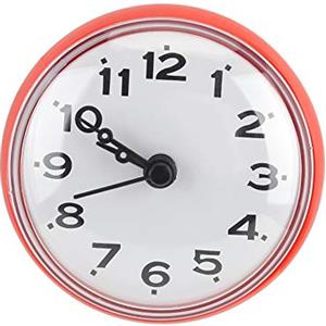 Joyzan Orologio da Parete Impermeabile Sucker, Mini Doccia Tondo con Digitale Arabo Quadrante Rotondo Silenzioso Accessori Decorativi Usato Casa per Bagno Cucina Soggiorno Camera Letto(Rosso)