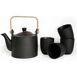KOPYFANTAP 1 Teiera con 4 Tazze，Servizio da Tè in Ceramica Elegante,Volume della Cinese Teiera 900ml,Tazze 180ml,Nero