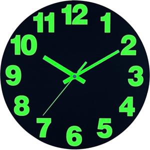 Plumeet Piccolo Orologio da Parete con Luce Notturna, Orologio che si Illumina al Buio in Legno da 25cm per Camera da Letto, Orologio da Parete Silenzioso Illuminato con Numeri, Nero