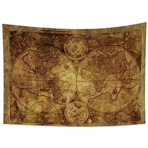 YONGFOTO 180x160cm Mappa del mondo Arazzo Appeso a parete, Vintage Screziato Mappa del mondo Murale Coperta per camera Vecchio secolo Avventura Scoperta storica per la scuola Aula Dorm