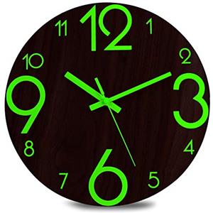 Plumeet Orologio da Parete Luminoso - 30cm Orologio in Legno Silenzioso con luminescenza - Grande Orologio da Parete Decorativa per la Cucina, Ufficio, Camera da Letto (Numeri Piatti)